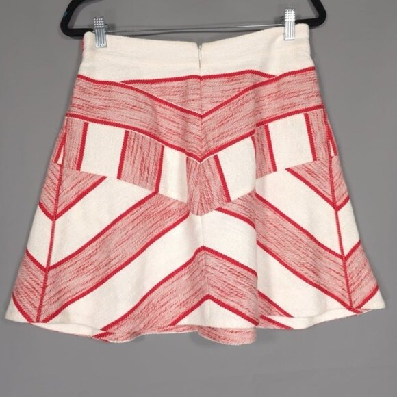 3.1 Phillip Lim LINEN Blend Chevron Red White Skirt A-Line Flare Flounce Size 8 - Picture 2 of 8